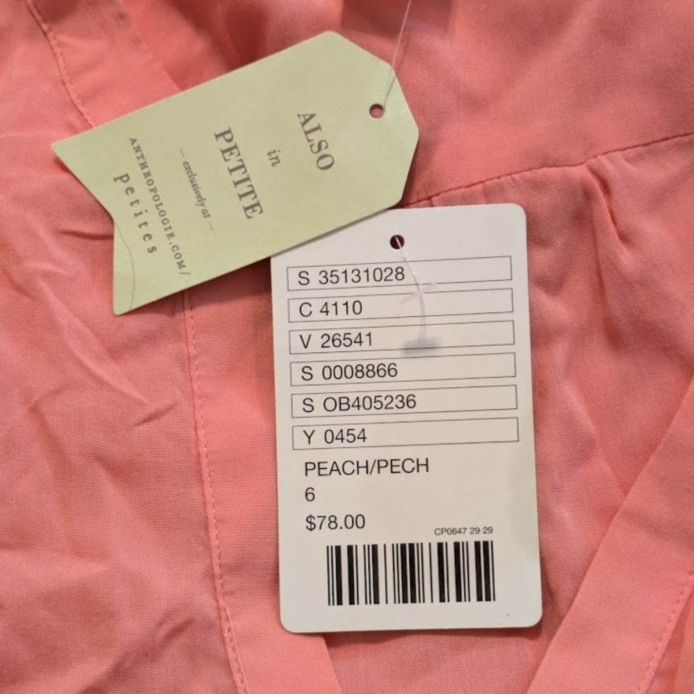 Anthropologie Maeve Peach LS Tunic Blouse Hanky Hem Henley Top NWT Size 6 - Picture 10 of 10